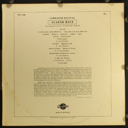 Qualiton LPX 1142 - Rácz Aladár, Aladárné Rácz - Cymbalo Recital - Image 2
