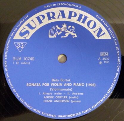 Supraphon SUA 10740 - Béla Bartók, André Gertler, Diane Andersen - Image 3
