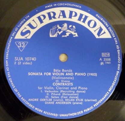 Supraphon SUA 10740 - Béla Bartók, André Gertler, Diane Andersen - Image 4