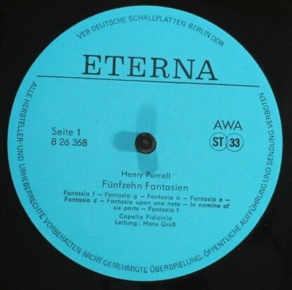 Eterna 8 26 368 - Henry Purcell, Capella Fidicinia, Hans Grüß - - Image 3
