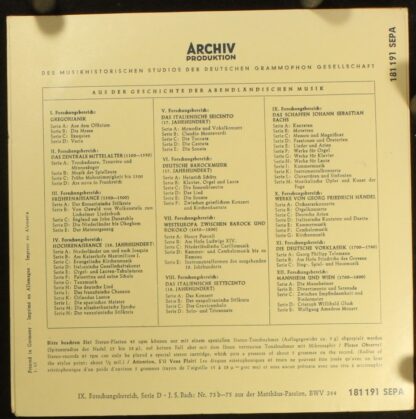 Archiv Produktion 181 191 SEPA - Johann Sebastian Bach - Aus Der - Image 2