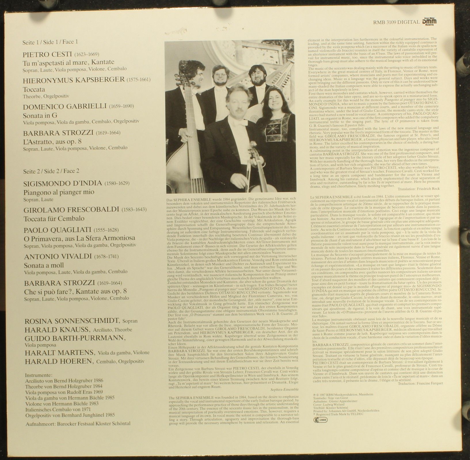 RBM Records RBM 3109 - Sephira Ensemble Stuttgart - Musica Da Ca - Image 3