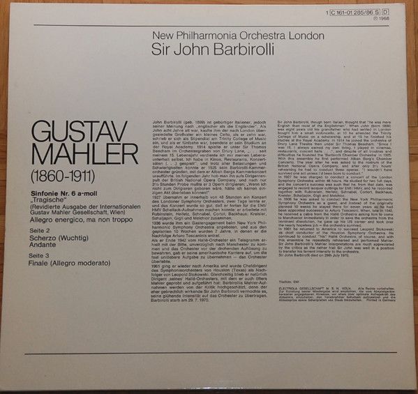 His Master's Voice 1C 161 - 01285/86 Ⓢ - Gustav Mahler, Sir John - Image 2