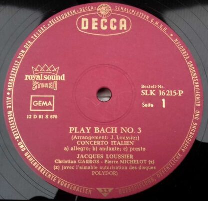 DECCA SLK 16 215-P - Jacques Loussier, Christian Garros, Pierre - Image 3