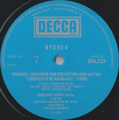 DECCA SPA 233 - Joaquín Rodrigo, Narciso Yepes, Orquesta Naciona - Image 3