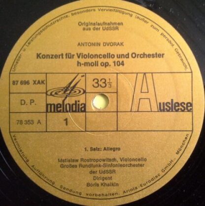 Eurodisc 87 696 XAK - Antonín Dvořák, Mstislav Rostropovich, Бол - Image 3