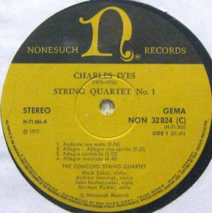 Nonesuch Records NON 32 824 - Charles Ives, The Concord String Q - Image 2