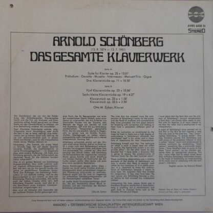 Amadeo AVRS 6458 St - Arnold Schoenberg, Otto M. Zykan - Klavier - Image 2