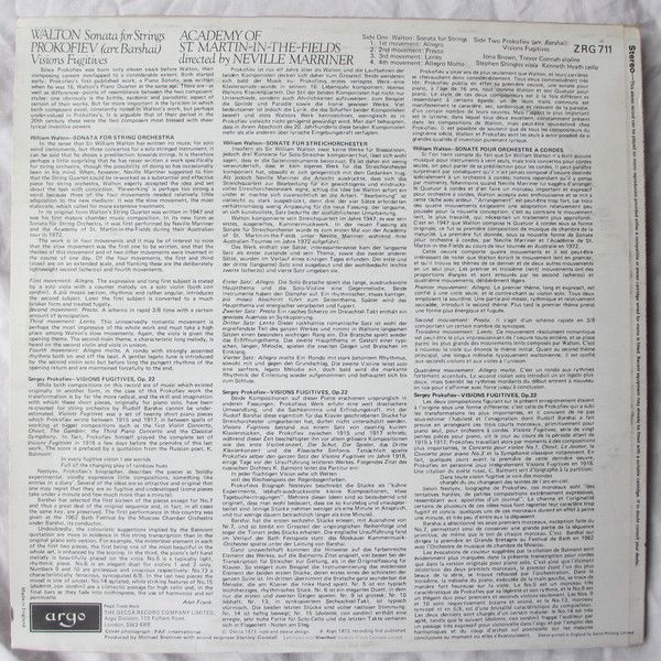 Argo ZRG 711 - Sir William Walton, Sergei Prokofiev, The Academy - Image 2