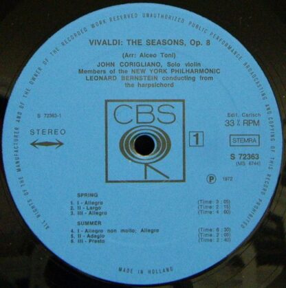 CBS S 72363 - Antonio Vivaldi, John Corigliano (2), Leonard Bern - Image 3