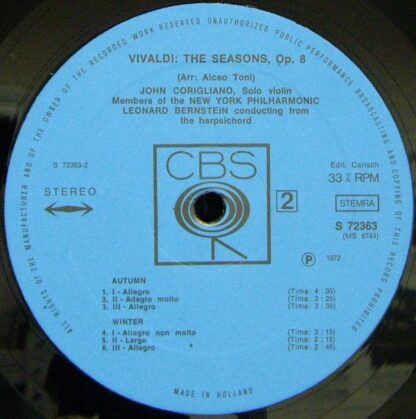 CBS S 72363 - Antonio Vivaldi, John Corigliano (2), Leonard Bern - Image 4