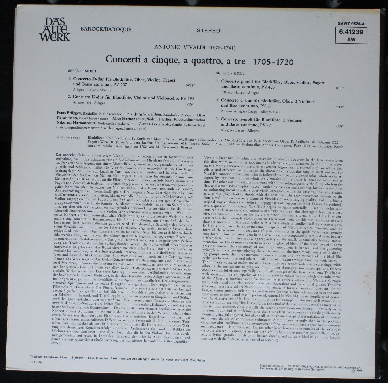 Telefunken 6.41239 - Antonio Vivaldi - Concerti A Cinque, A Quat - Image 3