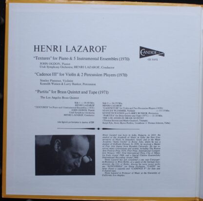 Candide CE 31072 - Henri Lazarof - Textures/Cadence III/Partita - Image 2
