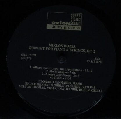 Orion ORS 75191 - Miklós Rózsa, Leonard Pennario - Piano Quintet - Image 3