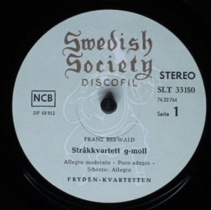 Swedish Society Discofil SLT 33180 - Frydénkvartetten, Franz Ber - Image 3