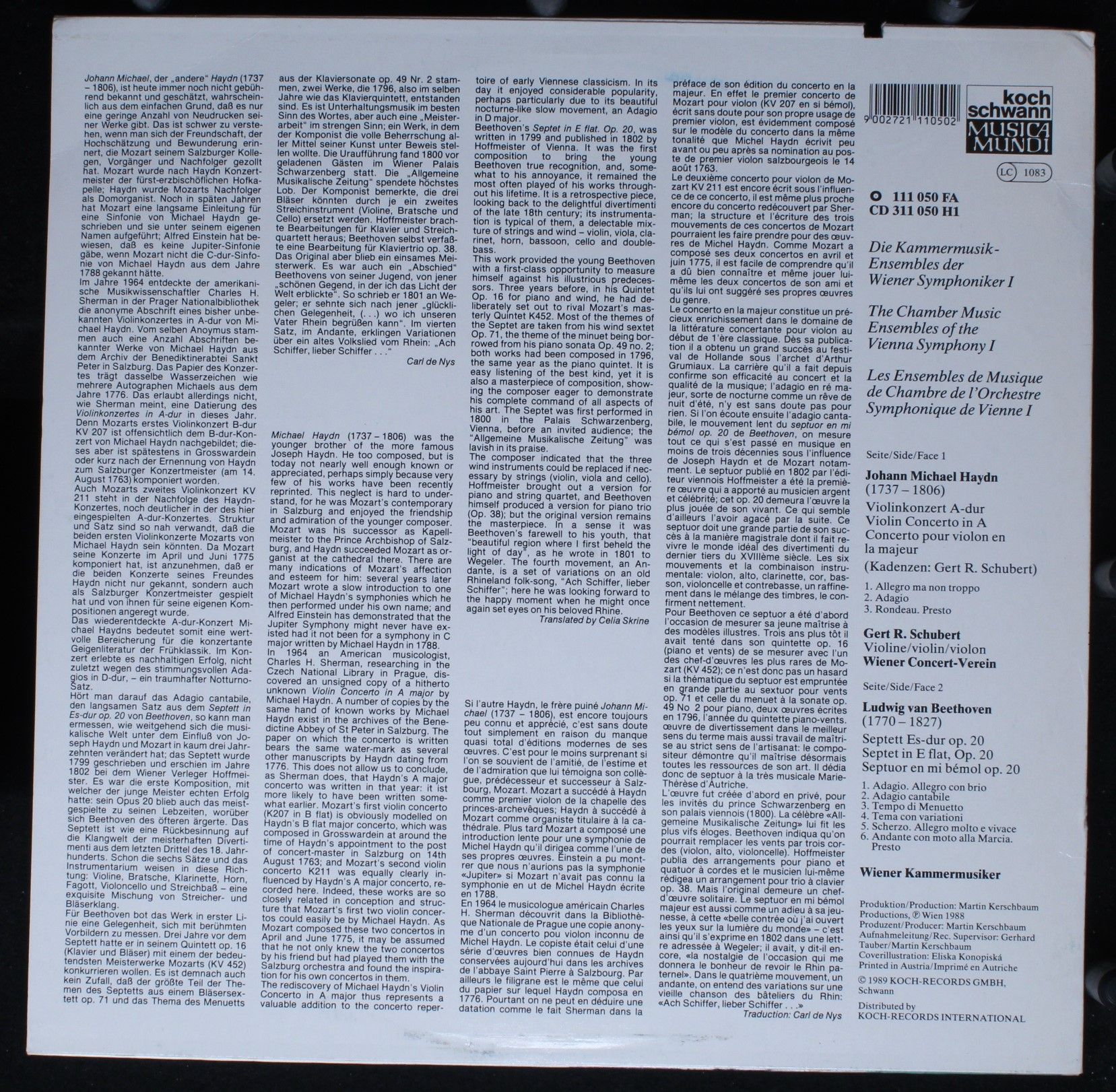 Koch Schwann Musica Mundi LP 111 050 FA - Michael Haydn, Gert Sc - Image 2