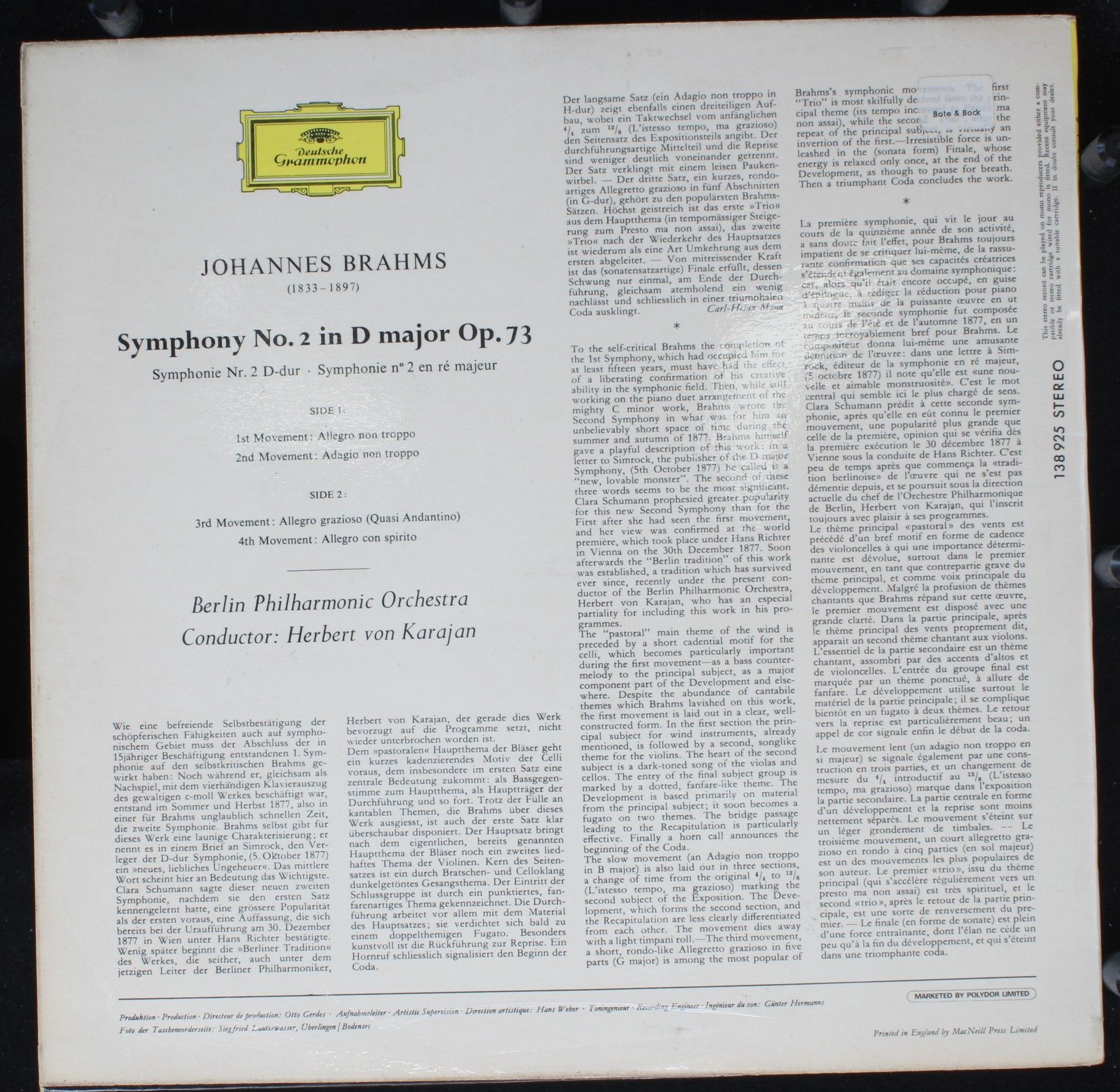 Deutsche Grammophon 138 925 - Johannes Brahms, Berliner Philharm - Image 2