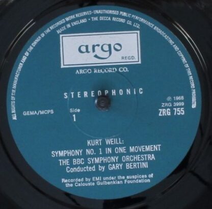Argo ZRG 755 - Kurt Weill, Gary Bertini, BBC Symphony Orchestra - Image 5