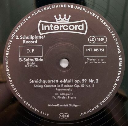 Intercord INT 185.751 - Ludwig van Beethoven, Melos Quartett - D - Image 7