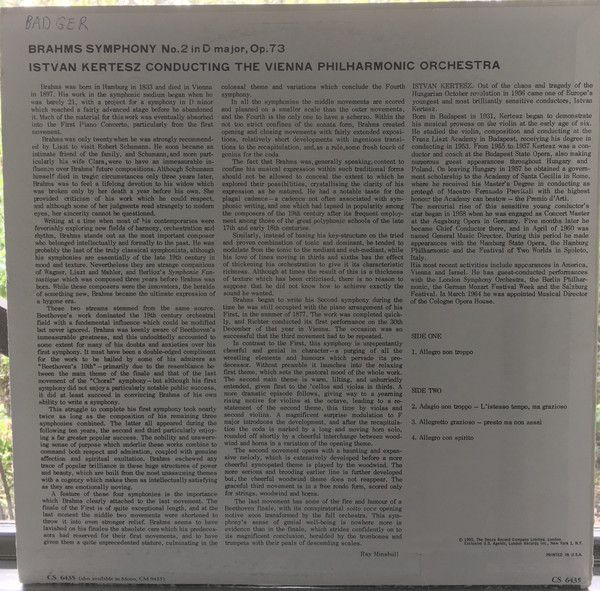 London Records CS 6435 - Johannes Brahms, István Kertész, Wiener - Image 2