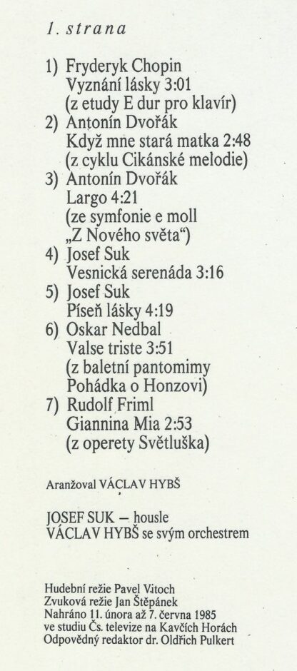 Supraphon 1113 4156 - Václav Hybš Orchestra, Josef Suk - Vyznání - Image 3