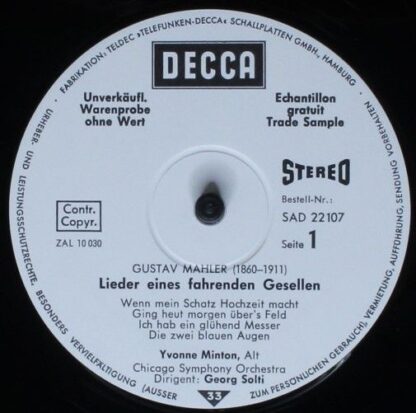 DECCA SAD 22 107 - Gustav Mahler, Chicago Symphony Orchestra, Ge - Image 3