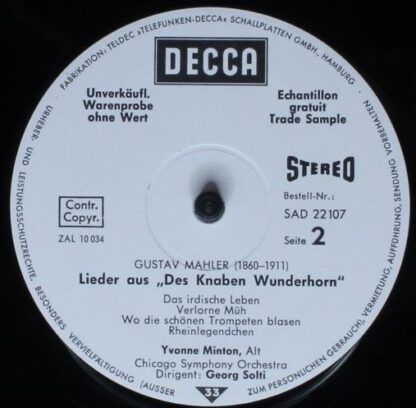 DECCA SAD 22 107 - Gustav Mahler, Chicago Symphony Orchestra, Ge - Image 4