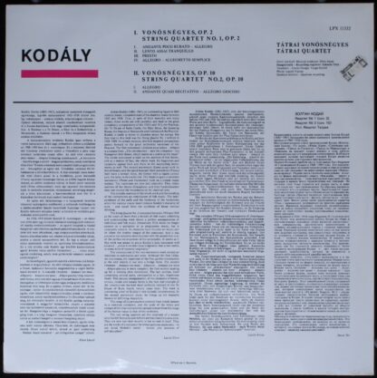 Qualiton LPX 11322 - Zoltán Kodály, Tátrai Quartet - String Quar - Image 2