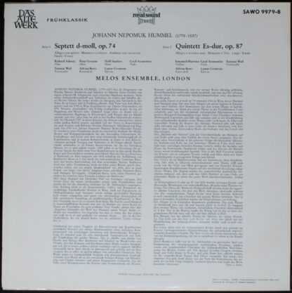 L'Oiseau-Lyre SAQO 9979-B - Johann Nepomuk Hummel - Septett / Qu - Image 2