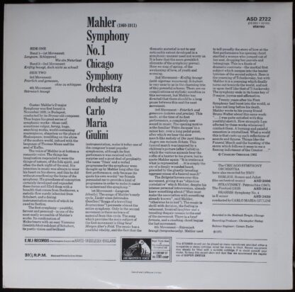 His Master's Voice ASD 2722 - Gustav Mahler, Carlo Maria Giulini - Image 2