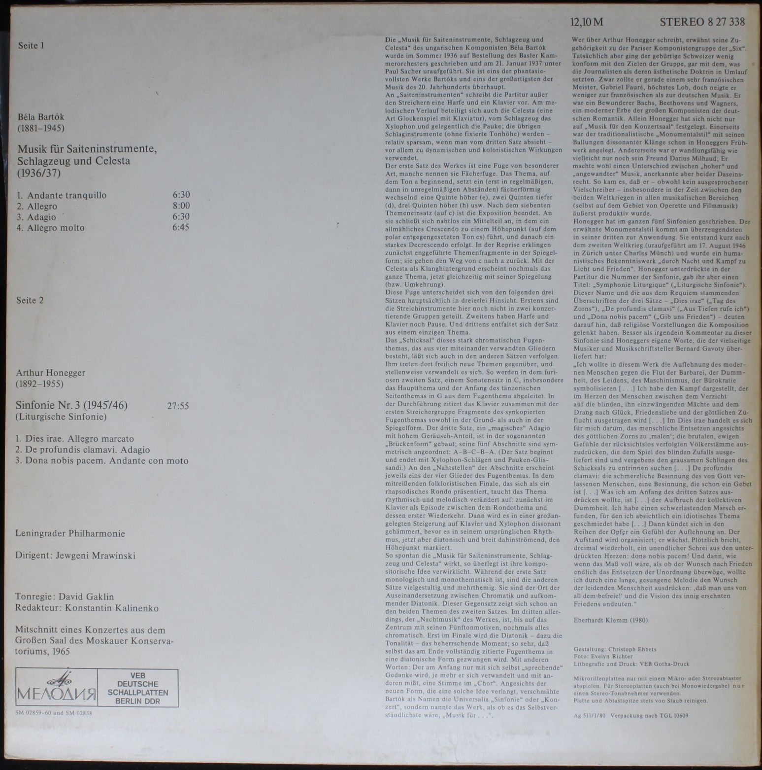 Melodia Eterna 8 27 338 - Béla Bartók, Arthur Honegger, Leningra - Image 2