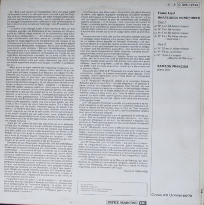 Trianon 2C 045-12165 - Franz Liszt, Samson François - Liszt ∙ Rh - Image 2