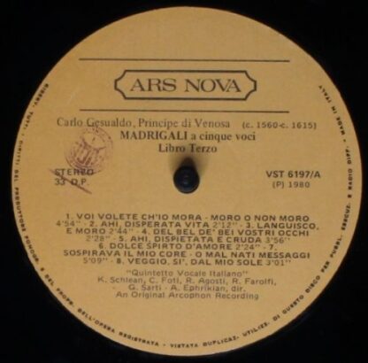 Ars Nova VST 6197 - Carlo Gesualdo, Quintetto Vocale Italiano - - Image 4