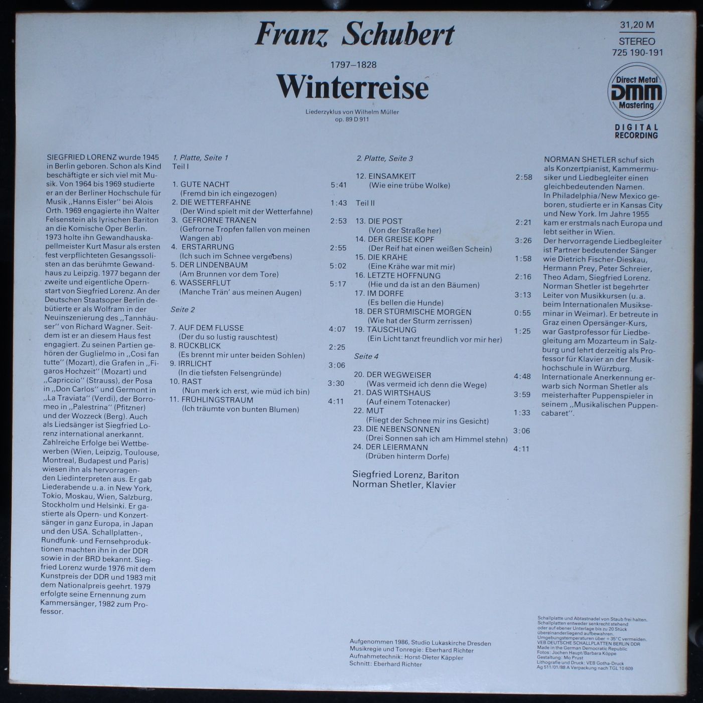 Eterna 7 25 190-191 - Franz Schubert, Siegfried Lorenz, Norman S - Image 4