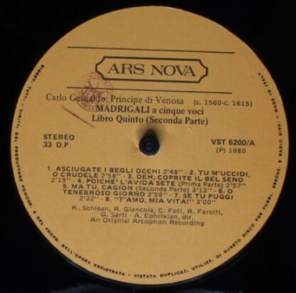 Ars Nova VST 6200 - Carlo Gesualdo - Madrigali A Cinque Voci - L - Image 5
