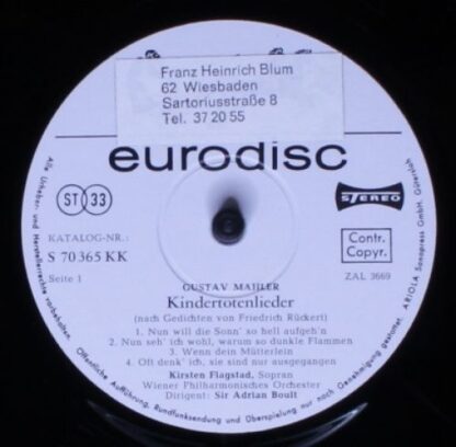 Eurodisc 70 365 KK - Gustav Mahler, Kirsten Flagstad, Wiener Phi - Image 3