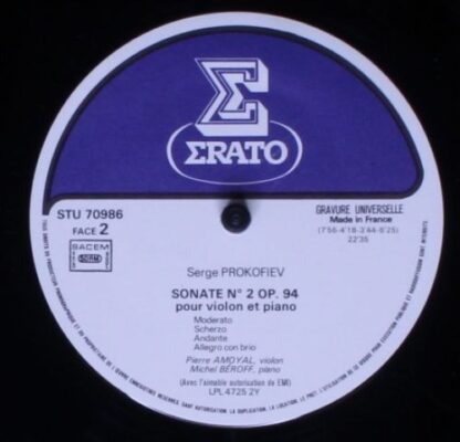 Erato STU 70986 - Sergei Prokofiev, Pierre Amoyal, Michel Béroff - Image 6
