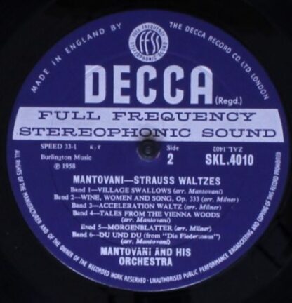 DECCA SKL 4010 - Mantovani And His Orchestra - Strauss Waltzes - Image 4