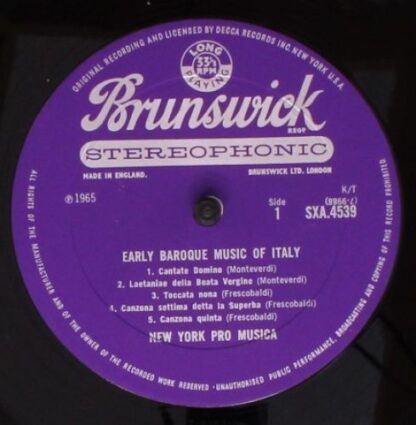 Brunswick SXA 4539 - New York Pro Musica, Noah Greenberg, Claudi - Image 4