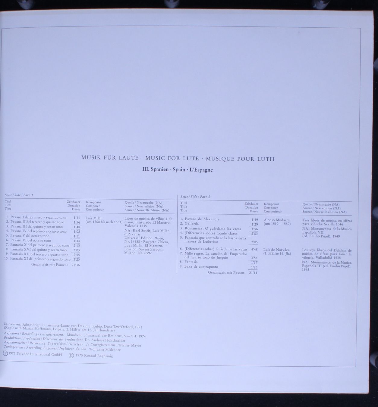 Archiv Produktion 2533 183 - Konrad Ragossnig - Musik Für Laute, - Image 3