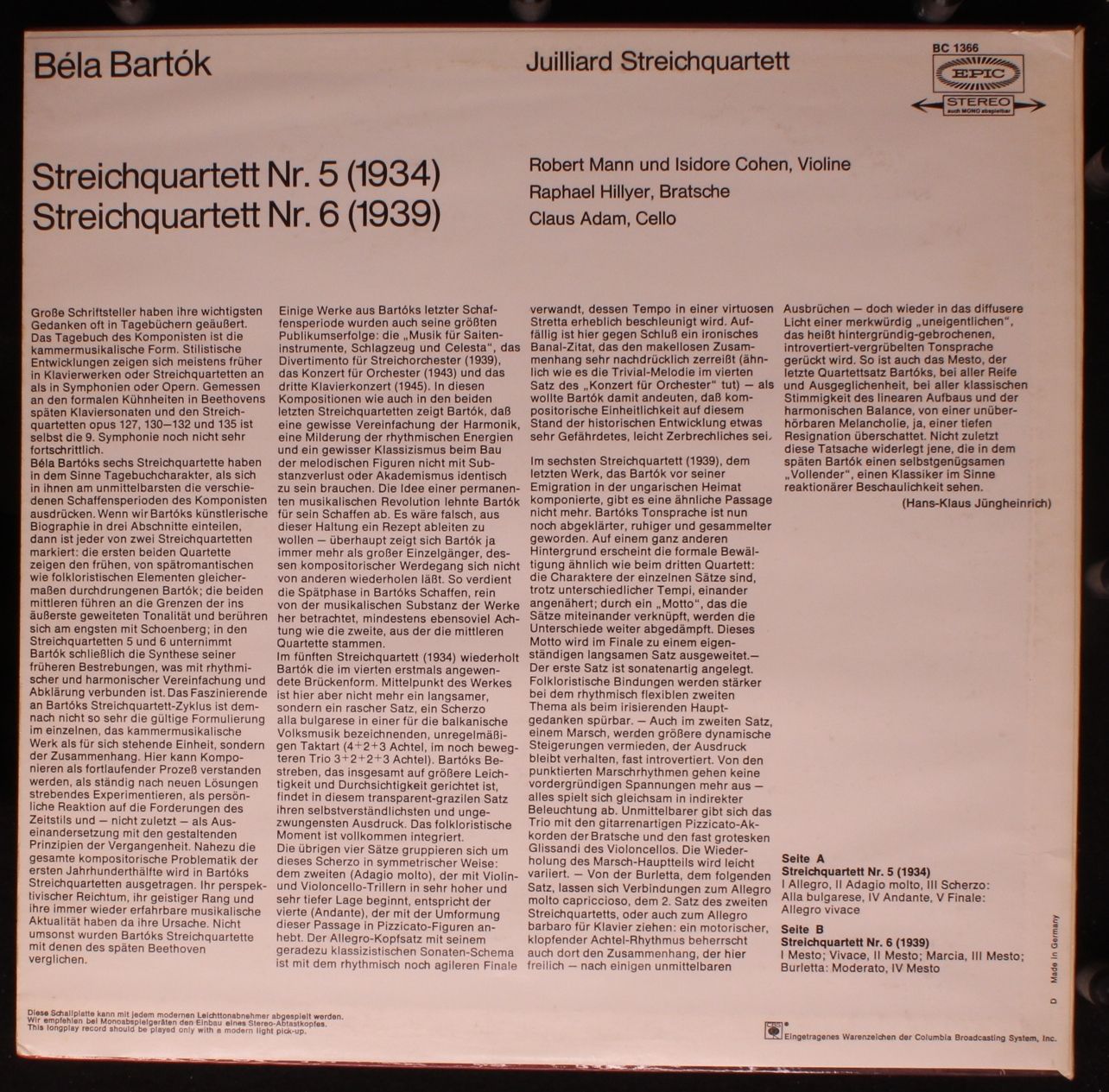Epic BC 1366 - Béla Bartók, Juilliard String Quartet - Streichqu - Image 2