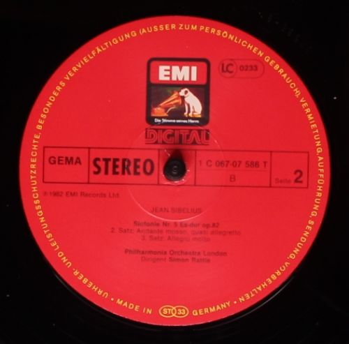 His Master's Voice 1 C 067-07 586 T - Jean Sibelius, Sir Simon R - Image 4