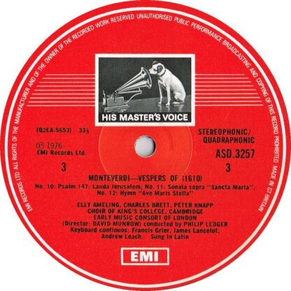 His Master's Voice SLS 5064 - Claudio Monteverdi, Elly Ameling, - Image 4