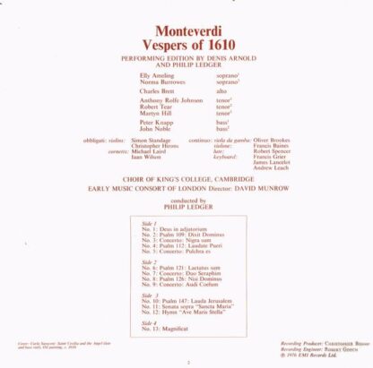 His Master's Voice SLS 5064 - Claudio Monteverdi, Elly Ameling, - Image 7