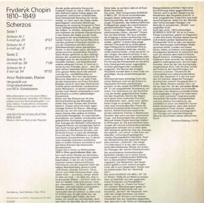 Eterna 8 26 822 - Frédéric Chopin, Arthur Rubinstein - Scherzos - Image 2
