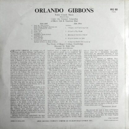 Argo RG 80 - Orlando Gibbons - Tudor Church Music (Record One) - Image 2