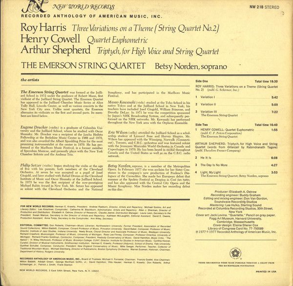 New World Records NW 218 - Arthur Shepherd (2), Henry Cowell, Ro - Image 3