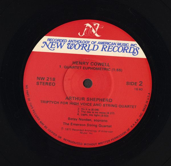 New World Records NW 218 - Arthur Shepherd (2), Henry Cowell, Ro - Image 5