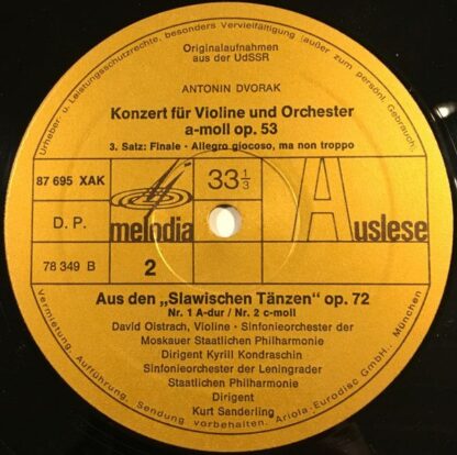 Eurodisc 87 695 XAK - Antonín Dvořák, David Oistrach - Violinkon - Image 4