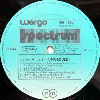 WERGO SM 1030 - Sylvia Anders, Justus Noll - Ungeduld! - Image 3